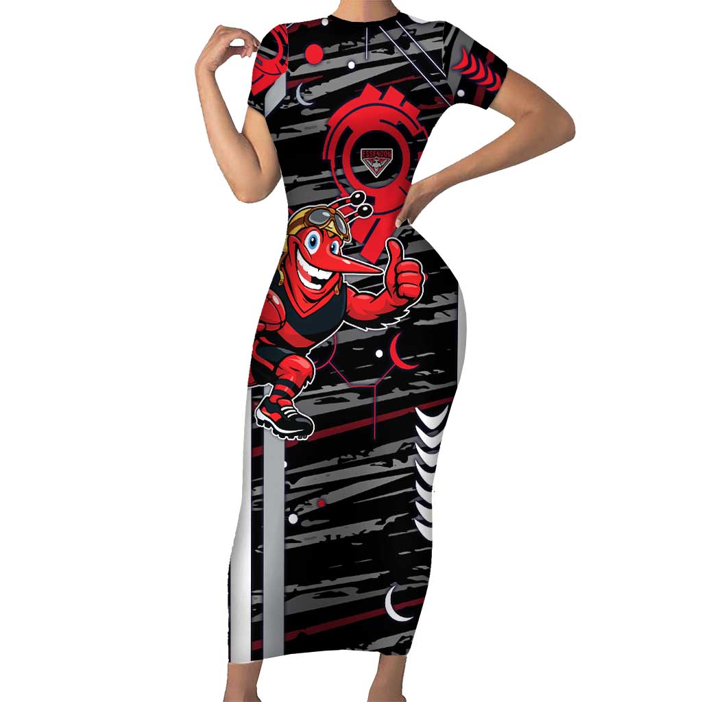 Essendon Football Club Short Sleeve Bodycon Dress Mascot Cartoon Football Illustration Style