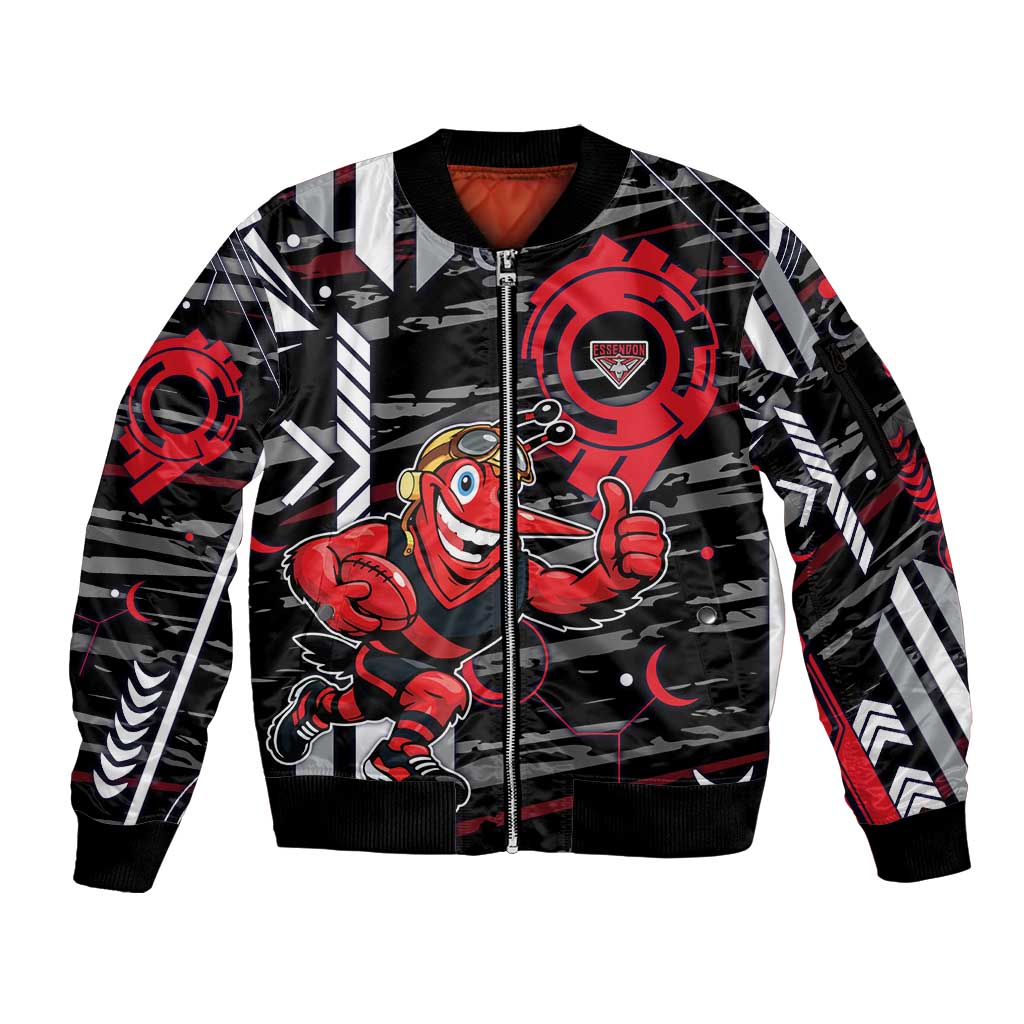 Essendon Football Club Sleeve Zip Bomber Jacket Mascot Cartoon Football Illustration Style