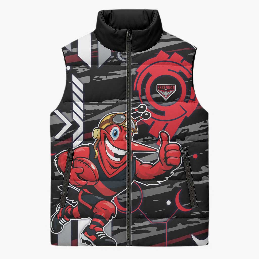 Essendon Football Club Sleeveless Puffer Jacket Mascot Cartoon Football Illustration Style