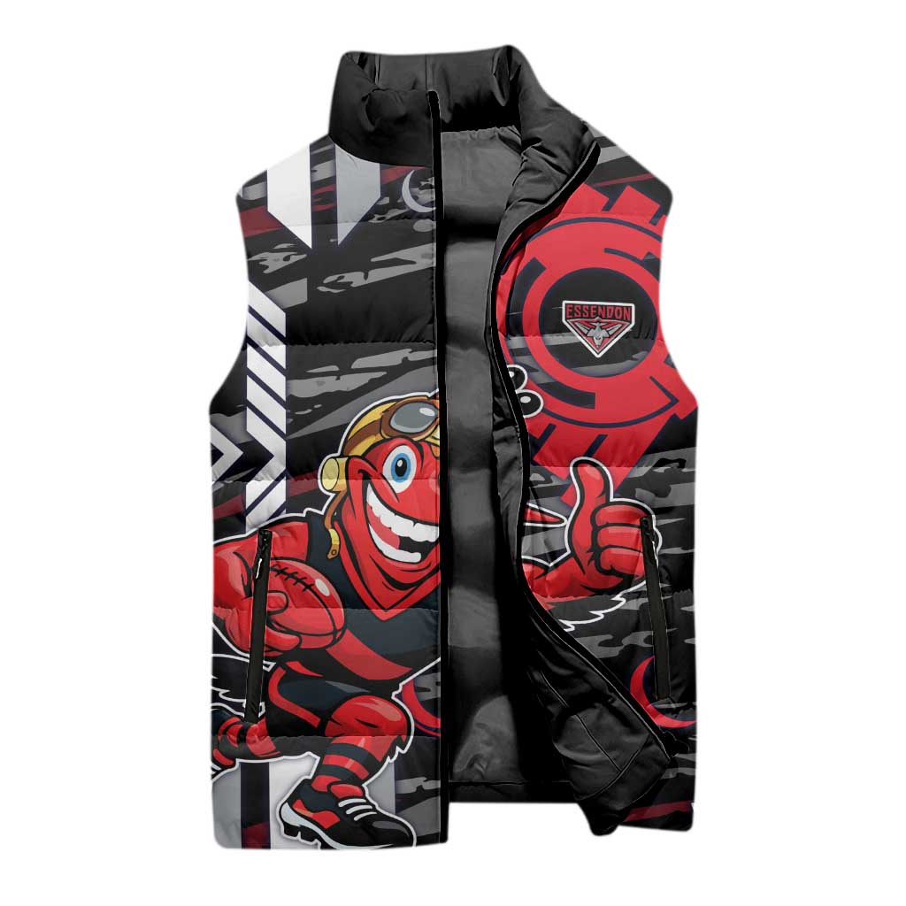 Essendon Football Club Sleeveless Puffer Jacket Mascot Cartoon Football Illustration Style