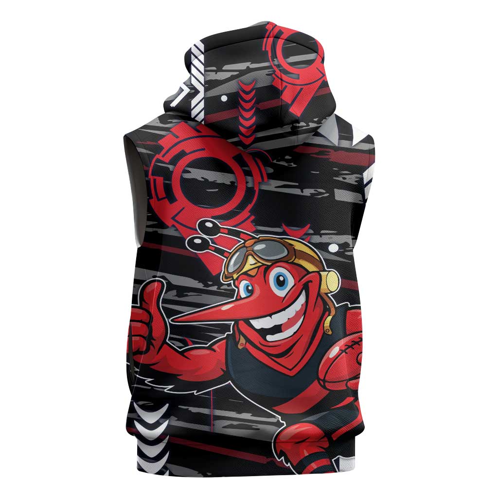 Essendon Football Club Sleeveless Zip Hoodie Mascot Cartoon Football Illustration Style