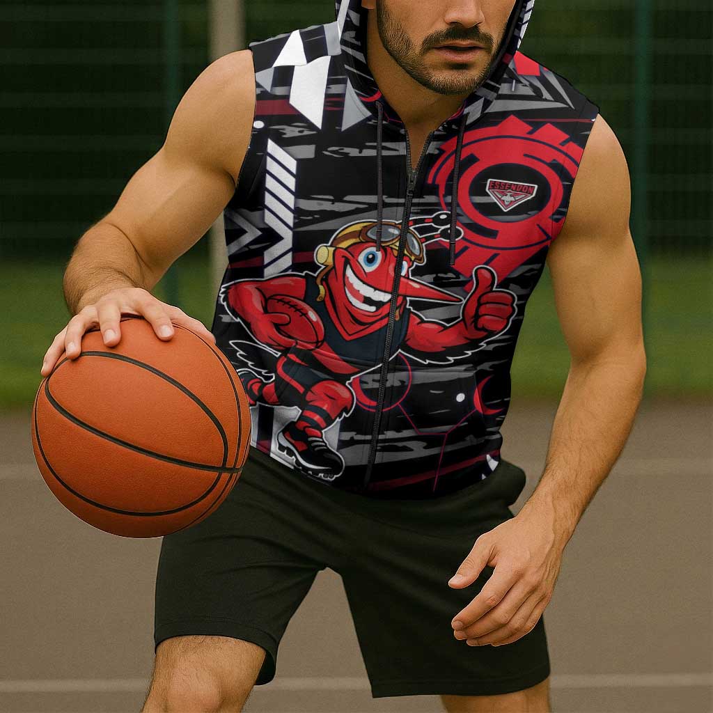 Essendon Football Club Sleeveless Zip Hoodie Mascot Cartoon Football Illustration Style