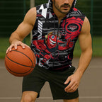 Essendon Football Club Sleeveless Zip Hoodie Mascot Cartoon Football Illustration Style
