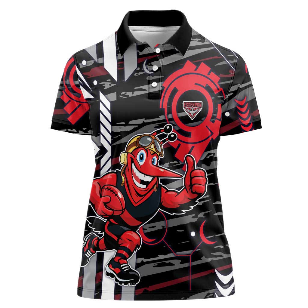 Essendon Football Club Women Polo Shirt Mascot Cartoon Football Illustration Style