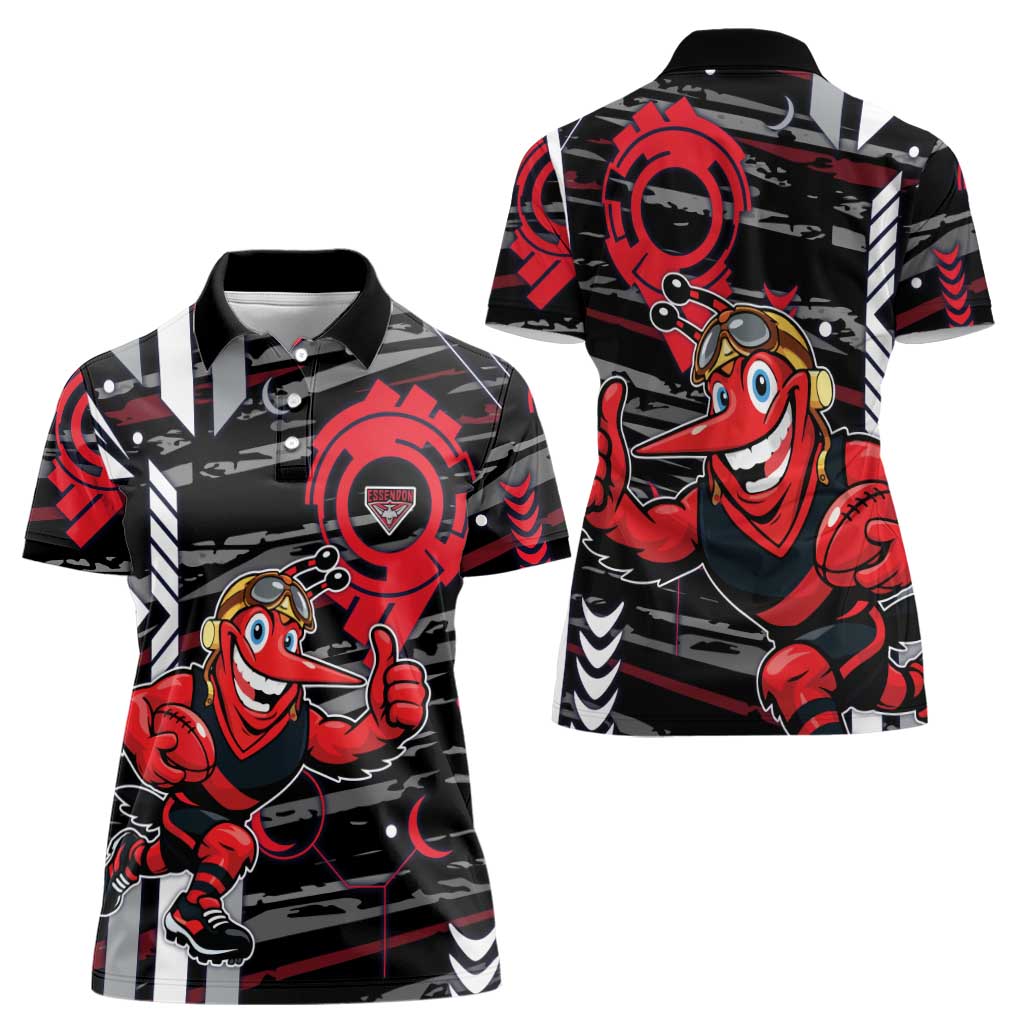 Essendon Football Club Women Polo Shirt Mascot Cartoon Football Illustration Style