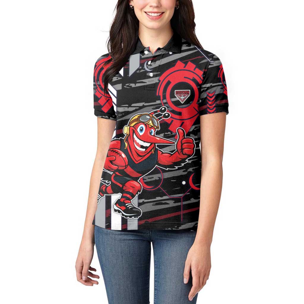 Essendon Football Club Women Polo Shirt Mascot Cartoon Football Illustration Style