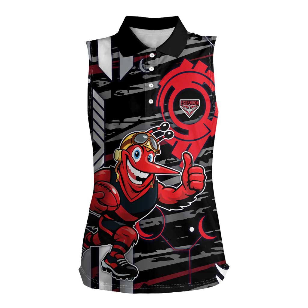 Essendon Football Club Women Sleeveless Polo Shirt Mascot Cartoon Football Illustration Style