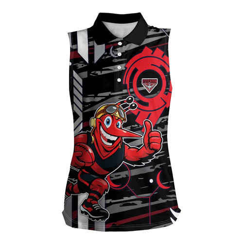 Essendon Football Club Women Sleeveless Polo Shirt Mascot Cartoon Football Illustration Style