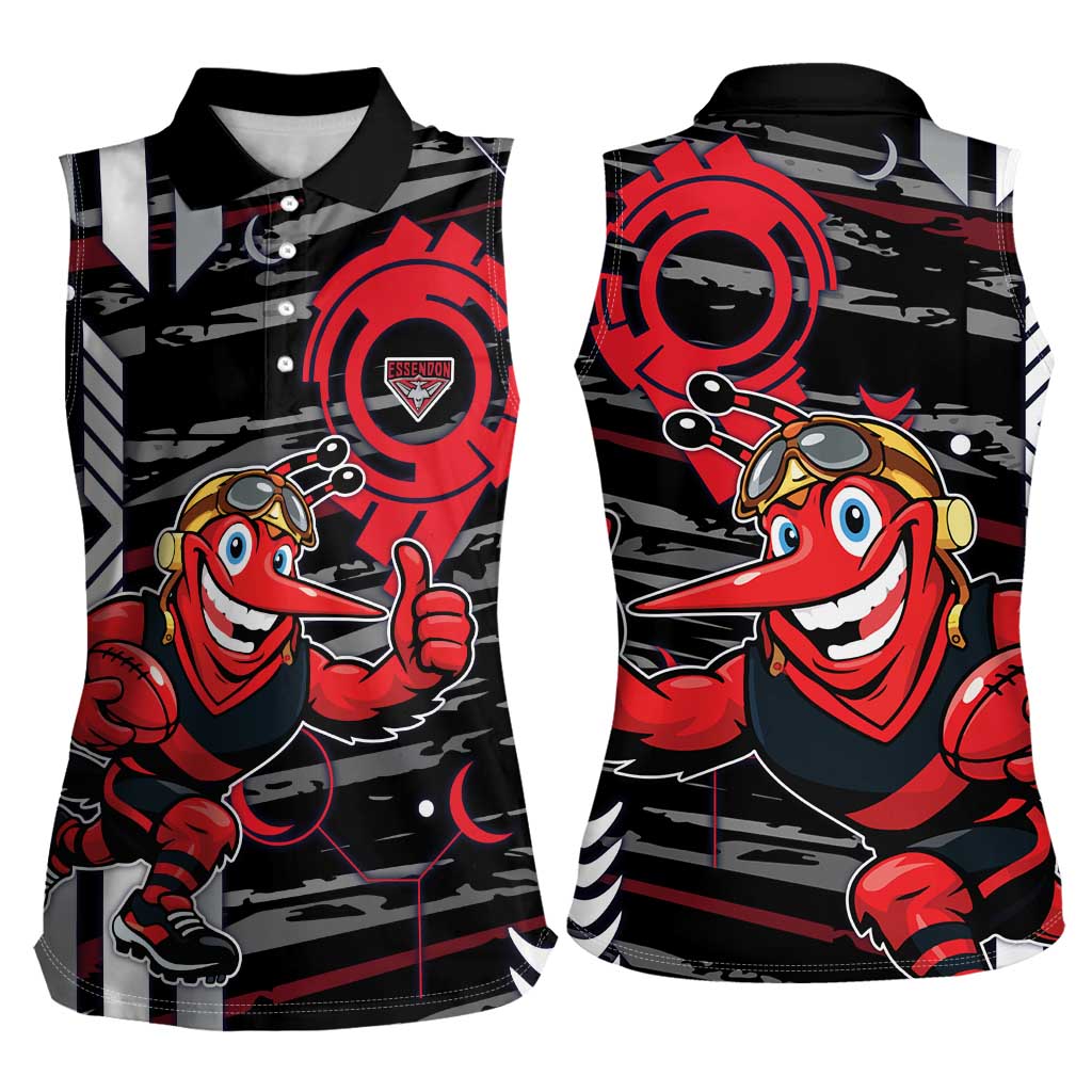 Essendon Football Club Women Sleeveless Polo Shirt Mascot Cartoon Football Illustration Style