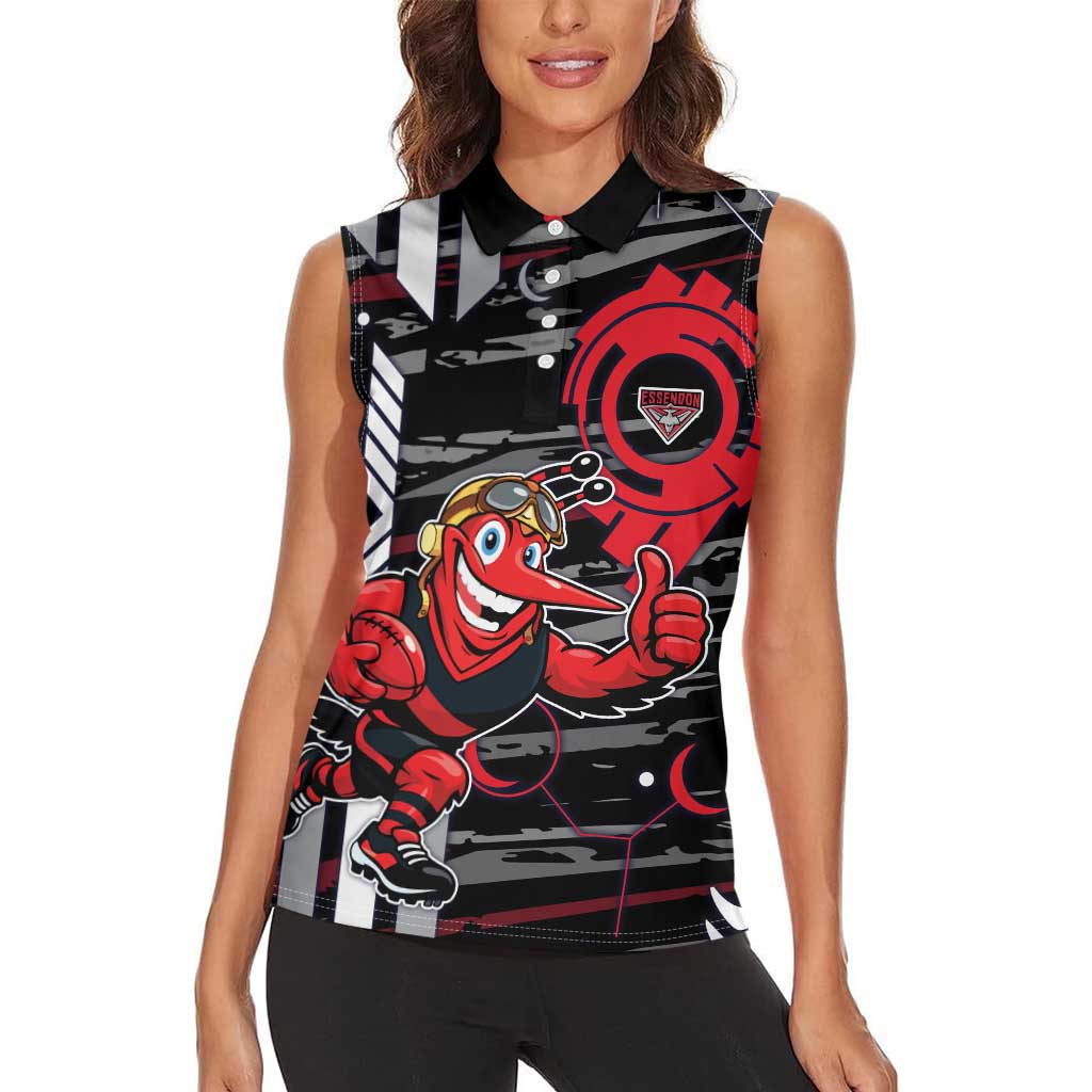 Essendon Football Club Women Sleeveless Polo Shirt Mascot Cartoon Football Illustration Style