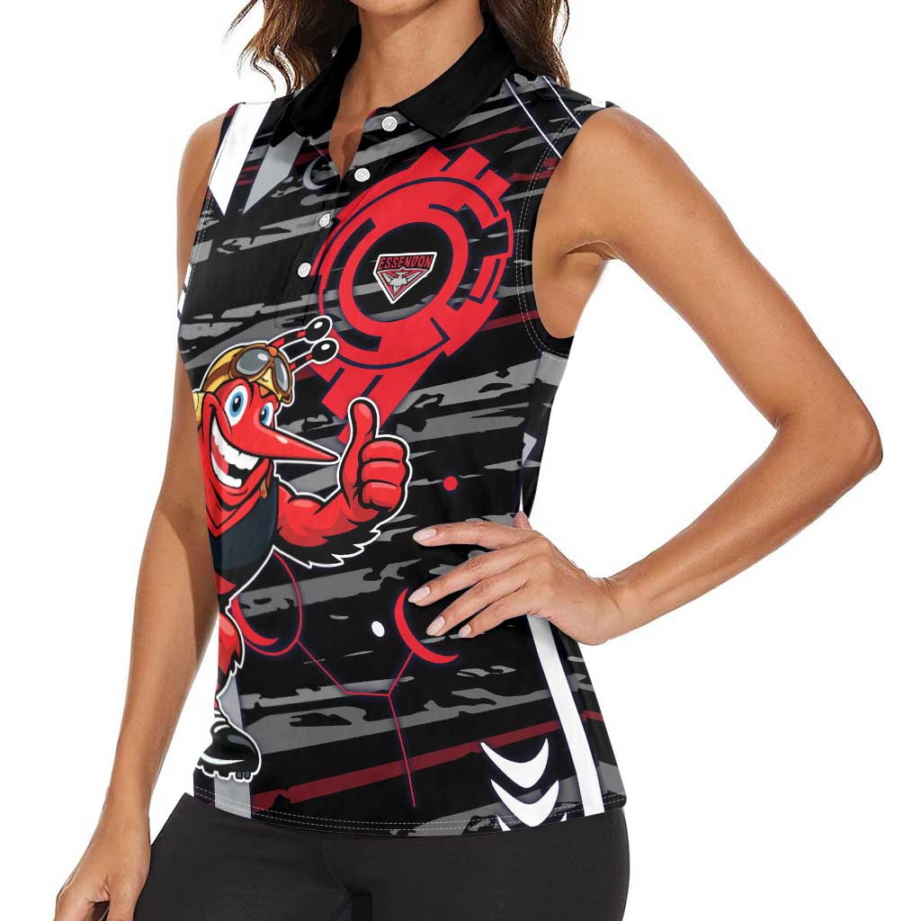 Essendon Football Club Women Sleeveless Polo Shirt Mascot Cartoon Football Illustration Style