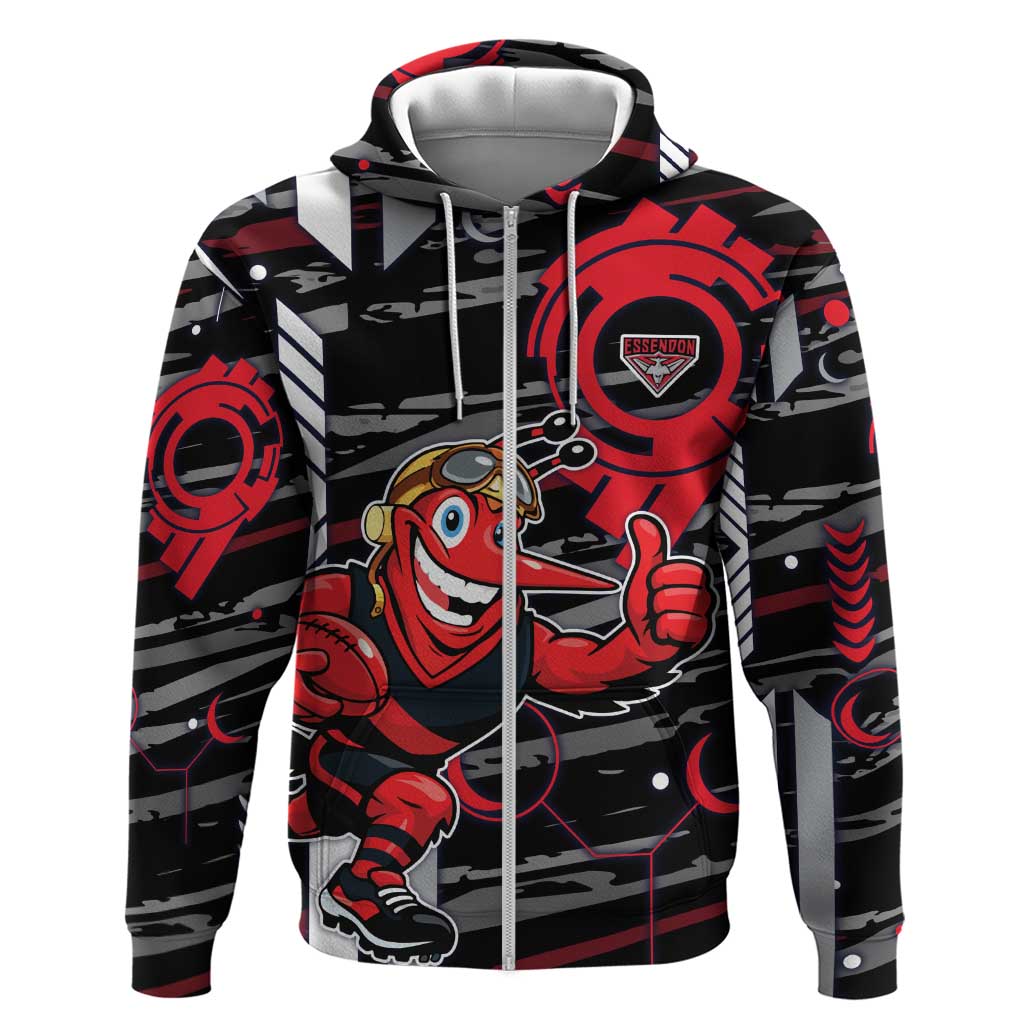 Essendon Football Club Zip Hoodie Mascot Cartoon Football Illustration Style