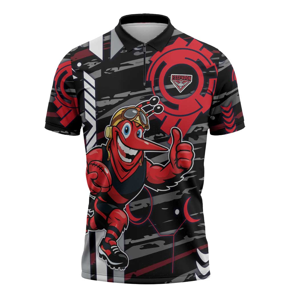 Essendon Football Club Zipper Polo Shirt Mascot Cartoon Football Illustration Style