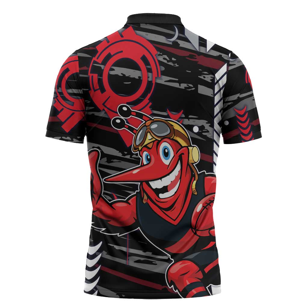 Essendon Football Club Zipper Polo Shirt Mascot Cartoon Football Illustration Style