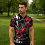 Essendon Football Club Zipper Polo Shirt Mascot Cartoon Football Illustration Style