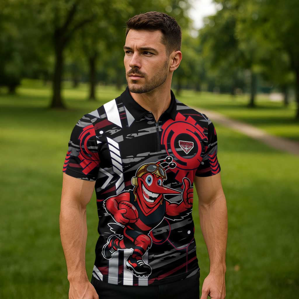 Essendon Football Club Zipper Polo Shirt Mascot Cartoon Football Illustration Style