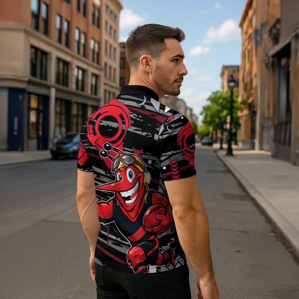 Essendon Football Club Zipper Polo Shirt Mascot Cartoon Football Illustration Style