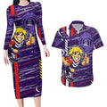 Fremantle Dockers Couples Matching Long Sleeve Bodycon Dress and Hawaiian Shirt Mascot Cartoon Football Illustration Style