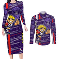 Fremantle Dockers Couples Matching Long Sleeve Bodycon Dress and Long Sleeve Button Shirt Mascot Cartoon Football Illustration Style