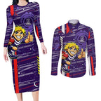 Fremantle Dockers Couples Matching Long Sleeve Bodycon Dress and Long Sleeve Button Shirt Mascot Cartoon Football Illustration Style