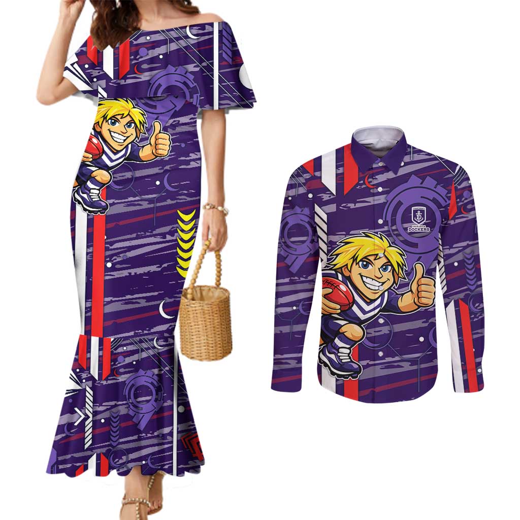 Fremantle Dockers Couples Matching Mermaid Dress and Long Sleeve Button Shirt Mascot Cartoon Football Illustration Style