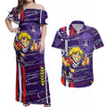 Fremantle Dockers Couples Matching Off Shoulder Maxi Dress and Hawaiian Shirt Mascot Cartoon Football Illustration Style