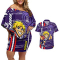 Fremantle Dockers Couples Matching Off Shoulder Short Dress and Hawaiian Shirt Mascot Cartoon Football Illustration Style