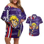 Fremantle Dockers Couples Matching Off Shoulder Short Dress and Hawaiian Shirt Mascot Cartoon Football Illustration Style
