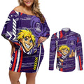 Fremantle Dockers Couples Matching Off Shoulder Short Dress and Long Sleeve Button Shirt Mascot Cartoon Football Illustration Style