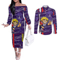 Fremantle Dockers Couples Matching Off The Shoulder Long Sleeve Dress and Long Sleeve Button Shirt Mascot Cartoon Football Illustration Style