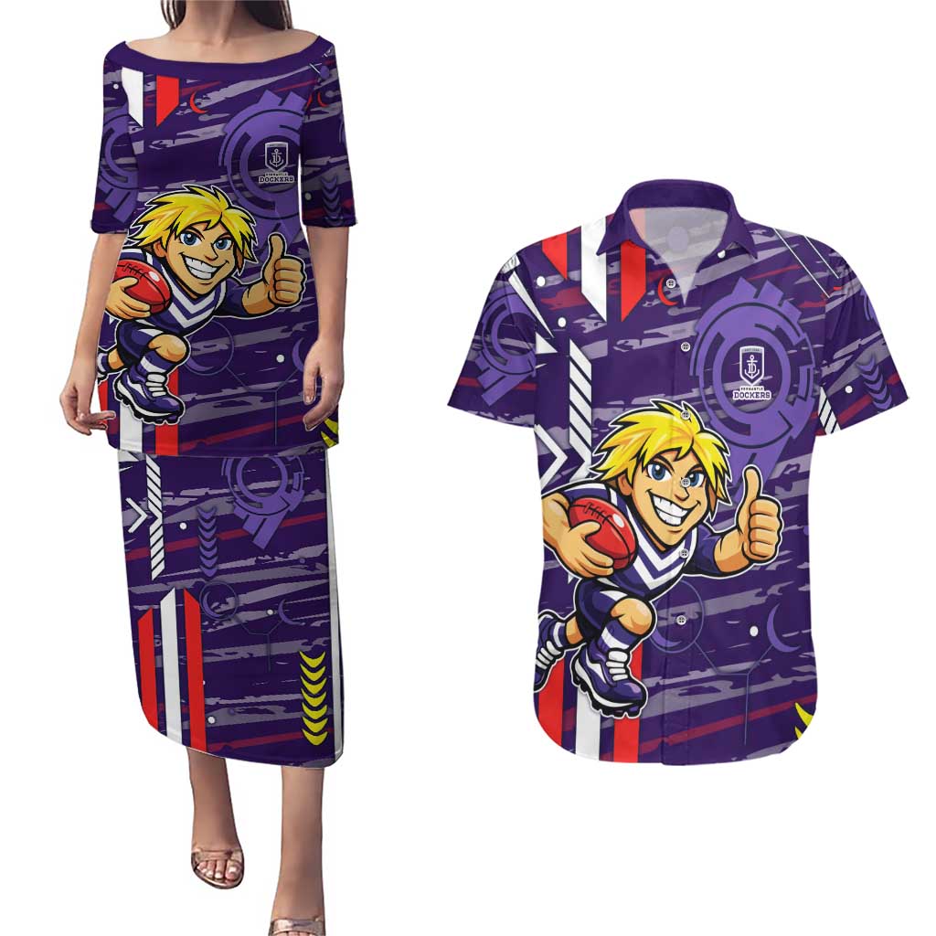 Fremantle Dockers Couples Matching Puletasi and Hawaiian Shirt Mascot Cartoon Football Illustration Style