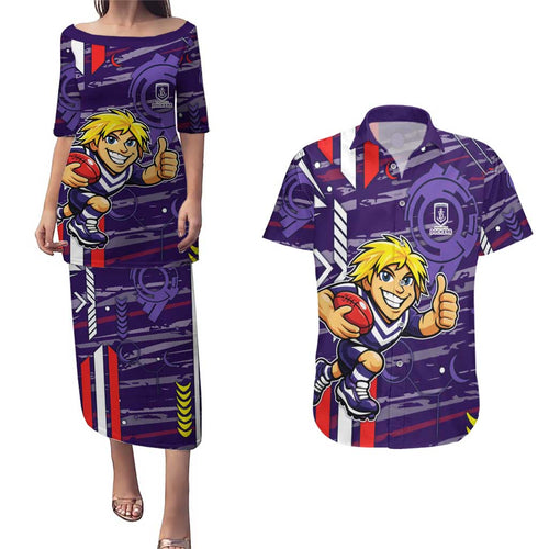 Fremantle Dockers Couples Matching Puletasi and Hawaiian Shirt Mascot Cartoon Football Illustration Style