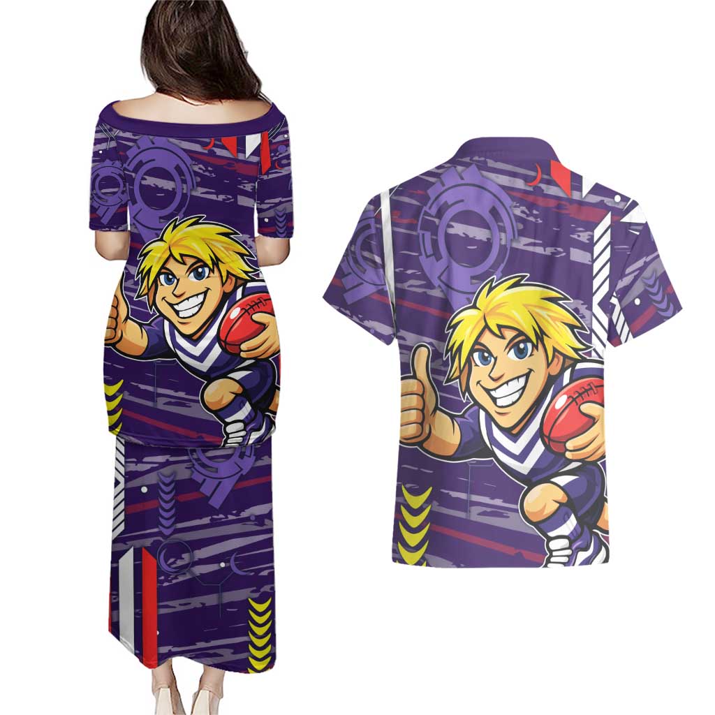 Fremantle Dockers Couples Matching Puletasi and Hawaiian Shirt Mascot Cartoon Football Illustration Style