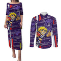 Fremantle Dockers Couples Matching Puletasi and Long Sleeve Button Shirt Mascot Cartoon Football Illustration Style
