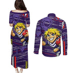 Fremantle Dockers Couples Matching Puletasi and Long Sleeve Button Shirt Mascot Cartoon Football Illustration Style