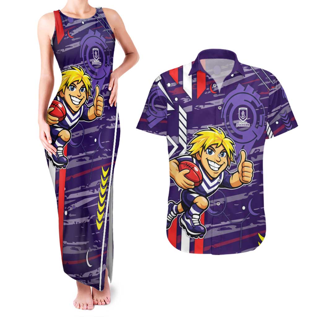 Fremantle Dockers Couples Matching Tank Maxi Dress and Hawaiian Shirt Mascot Cartoon Football Illustration Style
