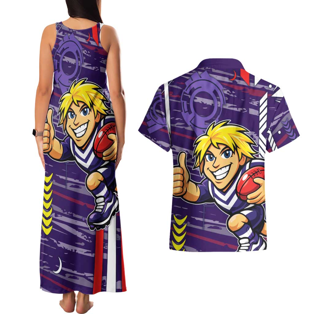 Fremantle Dockers Couples Matching Tank Maxi Dress and Hawaiian Shirt Mascot Cartoon Football Illustration Style