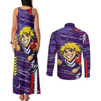 Fremantle Dockers Couples Matching Tank Maxi Dress and Long Sleeve Button Shirt Mascot Cartoon Football Illustration Style