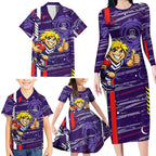 Fremantle Dockers Family Matching Long Sleeve Bodycon Dress and Hawaiian Shirt Mascot Cartoon Football Illustration Style