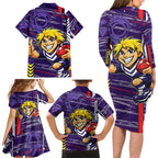 Fremantle Dockers Family Matching Long Sleeve Bodycon Dress and Hawaiian Shirt Mascot Cartoon Football Illustration Style