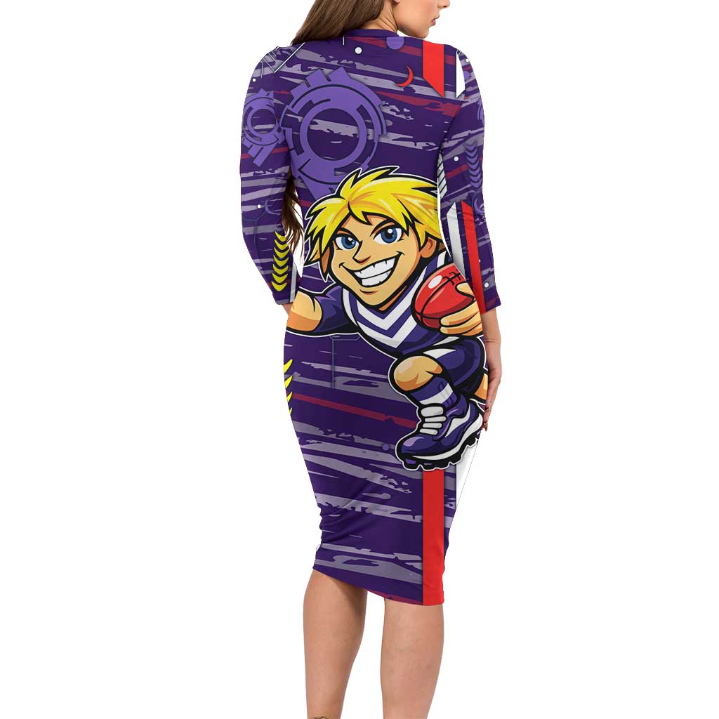 Fremantle Dockers Family Matching Long Sleeve Bodycon Dress and Hawaiian Shirt Mascot Cartoon Football Illustration Style
