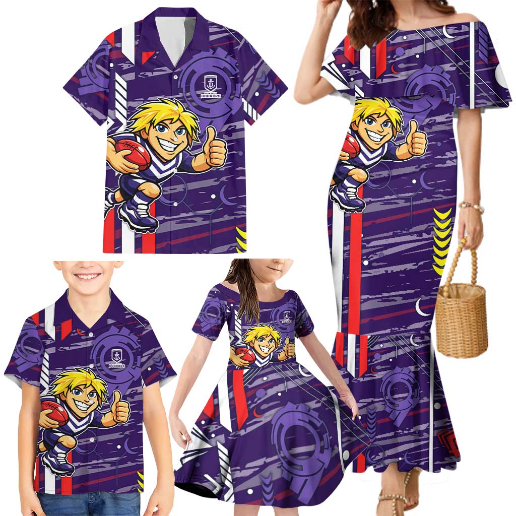 Fremantle Dockers Family Matching Mermaid Dress and Hawaiian Shirt Mascot Cartoon Football Illustration Style