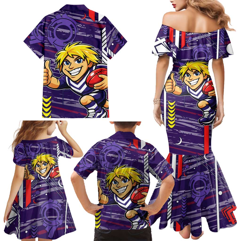 Fremantle Dockers Family Matching Mermaid Dress and Hawaiian Shirt Mascot Cartoon Football Illustration Style