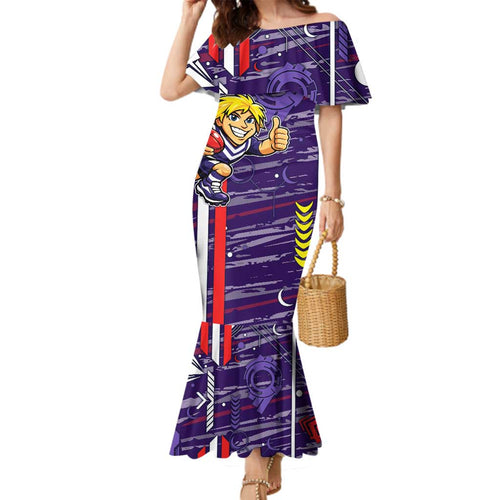 Fremantle Dockers Family Matching Mermaid Dress and Hawaiian Shirt Mascot Cartoon Football Illustration Style