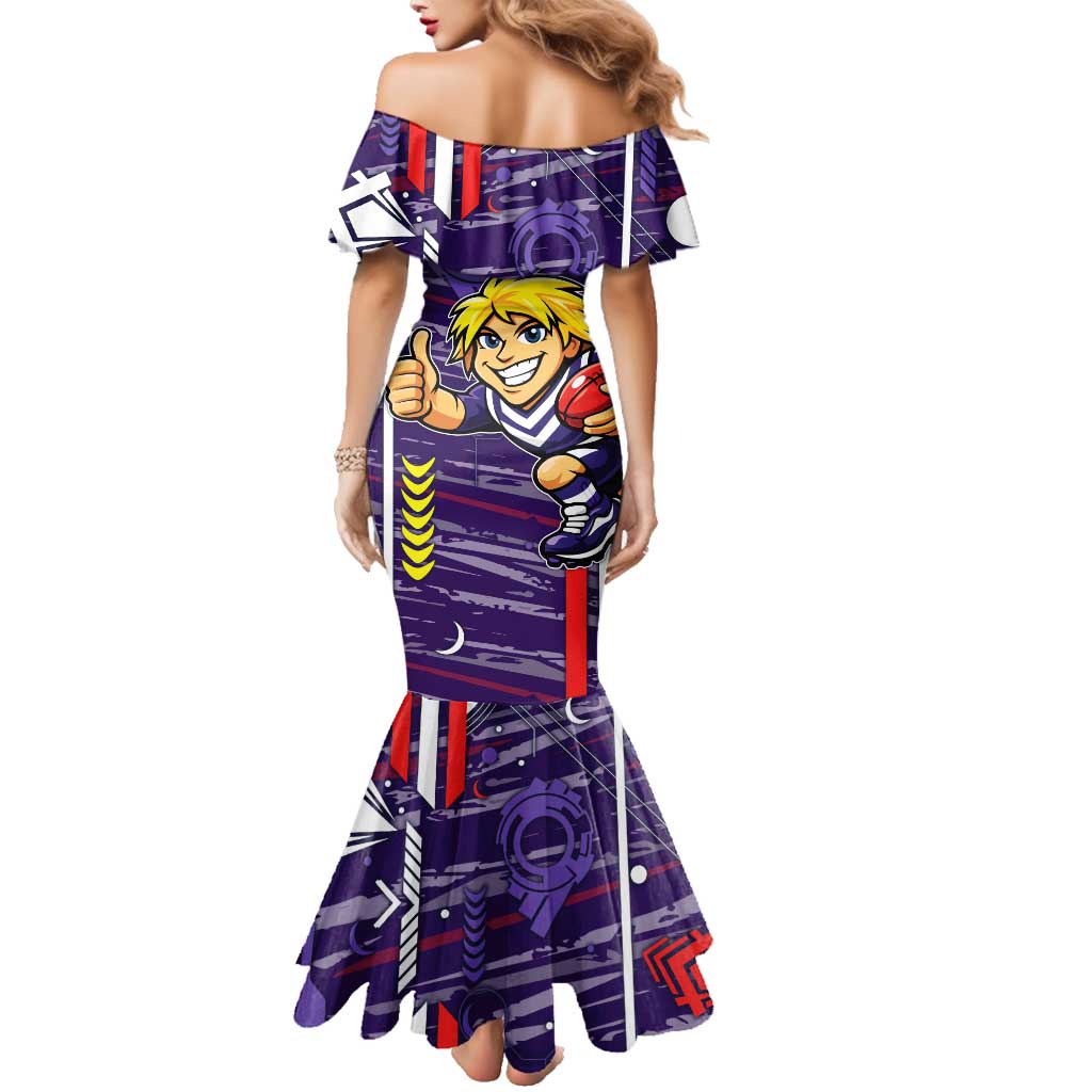 Fremantle Dockers Family Matching Mermaid Dress and Hawaiian Shirt Mascot Cartoon Football Illustration Style