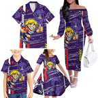 Fremantle Dockers Family Matching Off The Shoulder Long Sleeve Dress and Hawaiian Shirt Mascot Cartoon Football Illustration Style