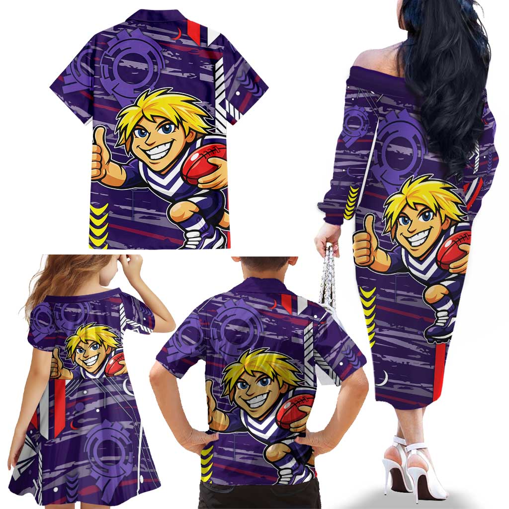 Fremantle Dockers Family Matching Off The Shoulder Long Sleeve Dress and Hawaiian Shirt Mascot Cartoon Football Illustration Style
