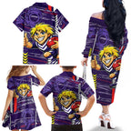 Fremantle Dockers Family Matching Off The Shoulder Long Sleeve Dress and Hawaiian Shirt Mascot Cartoon Football Illustration Style