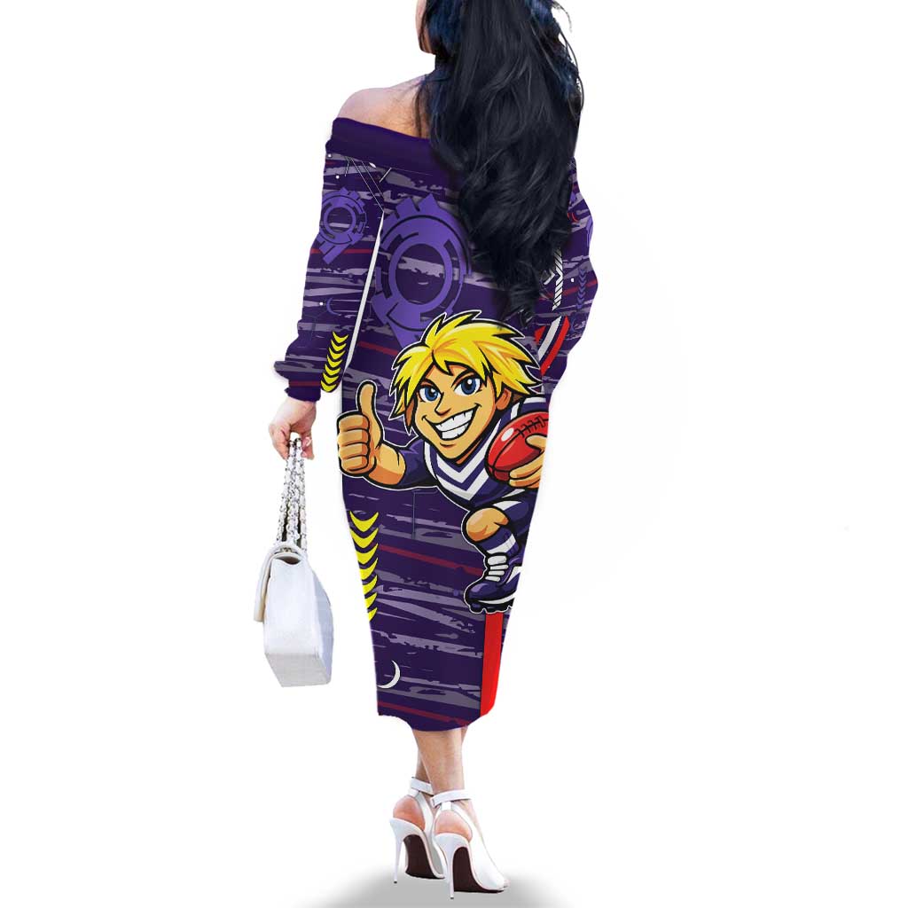 Fremantle Dockers Family Matching Off The Shoulder Long Sleeve Dress and Hawaiian Shirt Mascot Cartoon Football Illustration Style
