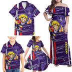 Fremantle Dockers Family Matching Off Shoulder Maxi Dress and Hawaiian Shirt Mascot Cartoon Football Illustration Style